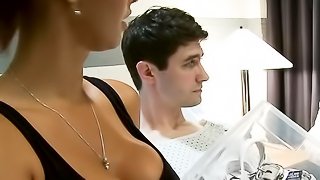 Horny patient in the hospital has wild sex with bitch girlfriend in tight black outfit
