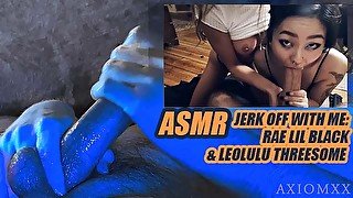 (ASMR) Touching my dick watching Rae Lil Black and LeoLulu threesome blowjob and sex / male solo cum