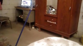 Lol !!! girl watches porn, while she rides a broomstick !!!