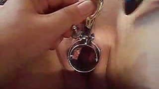 Vaginal speculum for the busty white chick on hot video