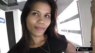 Petite Thai girl fucked by a huge white cock in POV
