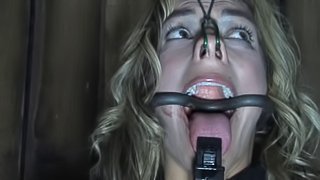 Hot blonde hussy Kali swallows a massive load in the dungeon