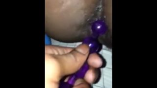 her First time with anal beads (watch how wet she gets)