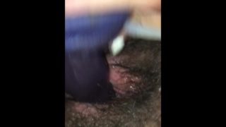 Sloppy wet and hairy cunt with bad dragon toy