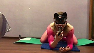 Sissy Lisa in pink fishnet bodystocking worships BBC  Sloppy Deepthroat and Gagging