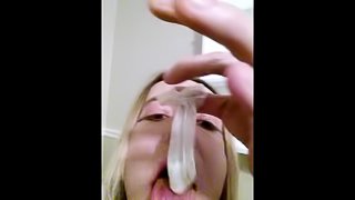 Blackcockhoe slut drinking black sperm from condom full face sissy
