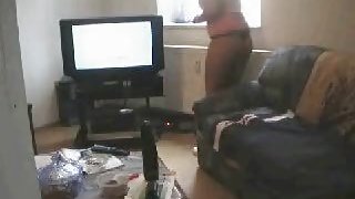 Girl cleaning home and watching porn end up masturbates