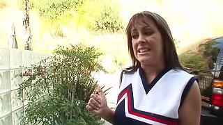 Cheerleader gets her cunt filled with cock and cumshot on tits after BJ