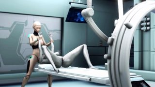 Sexy sci-fi female android fucks alien in space station