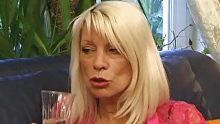 Old blonde drinking and fucking