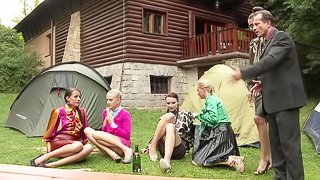 Kitty Jane and her hot friends like to suck a big cock outdoors