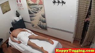 Asian masseuse cockriding and jerking