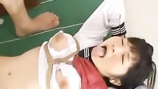 Pervert Japanese school gal in a uniform trying a bondage sex with her teacher