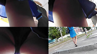 Upskirt vid of girl in tight skirt, wearing a g-string