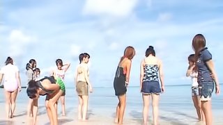 Awesome POV Blowjob Action at the Beach with a Bunch of Asian Babes