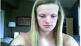 Blonde cutie gets dared to play with her tits and flash her ass on omegle
