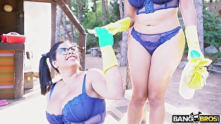 Dirty maids Sheila and Kesha Ortega team up for one large dick
