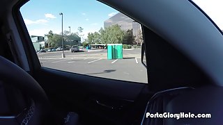 Latina swallows cum in parking lot gloryhole