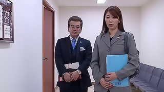 Crazy Asian lawyer fingers her pussy while in court