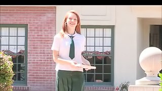 Lacie shows her tempting pussy while readinga book in school uniform