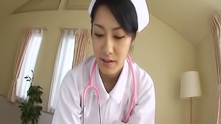 Alluring Asian nurse gives a blowjob to a horny patient