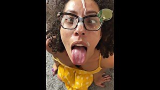 Curly haired slut gets fucked doggystyle and facialized