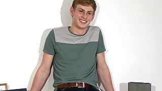 British amateur twink stips after an interview and jerks off