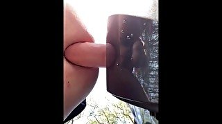 Outdoor public anal with my dildo stuck to the side of my truck !!