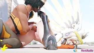 Pharah fingers Mercy (loop with ASMR sound) 3d animation Overwatch hentai anime sfm blender