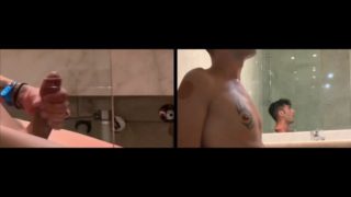 Roommate spy - big cock and cumshot at the bathroom - hidden camera