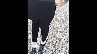 Step mom in leggings stuck into step son dick making him cum inside her pussy