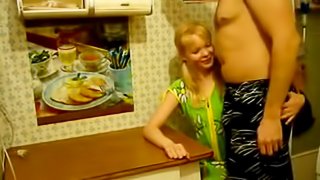 Russian blonde fucking on the kitchen counter with her old boyfriend