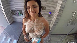 Mind-Blowing Young Soapy Boobs Of Yammy Brunette In Shower