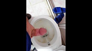 Young Male Masturbates and CUMS in Toilet Almost Caught