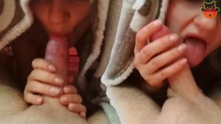 stepBrother caught slutty stepsister sucking his morning wood but kept silence to cum in mouth
