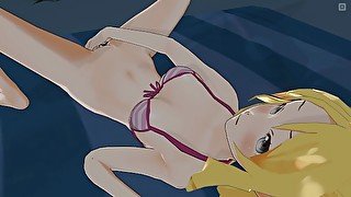 3D HENTAI Yamada Elf masturbates at night beach to orgasm