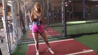 BANG Real Teens: Izzy Bell Flashes Her Tits In The Batters Cage