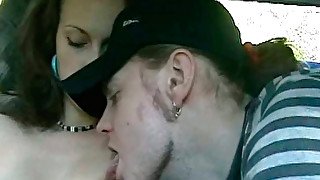 Amateur Russian girl with small tits sucks hard flesh in a car