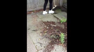 Step mom in leggings quick fuck in the back garden with step son 