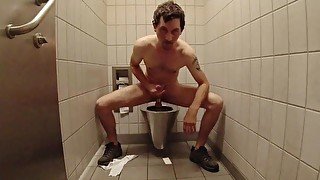 NAKED WANKING on the PUBLIC TOILET