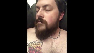 Chubby hairy bi daddy moaning and stroking his cock until he cums