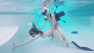 Kinky gal with oxygen tanks Monica fucks underwater mad