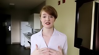 Pale teen doesn't even take her clothes off when she fucks