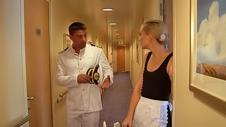 Skinny Nataly Von bangs with a handsome guy on the floor