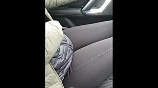 Step mom in black leggings seduce step son in the car
