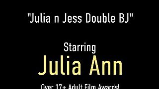 Cum Swapping Busty MILFs Julia Ann And Jessica James Suck A Cock Together!