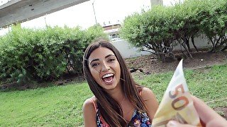 Erotic public play for money with a petite Euro slut