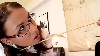 Nerdy schoolgirl becomes wild and does some vigorous cock riding