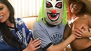 Mature sluts Misty Mendez and Luccia are sucking dick of a stranger in a mask