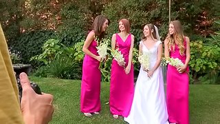 Beautiful bride plays lesbian games with her charming bridesmaids